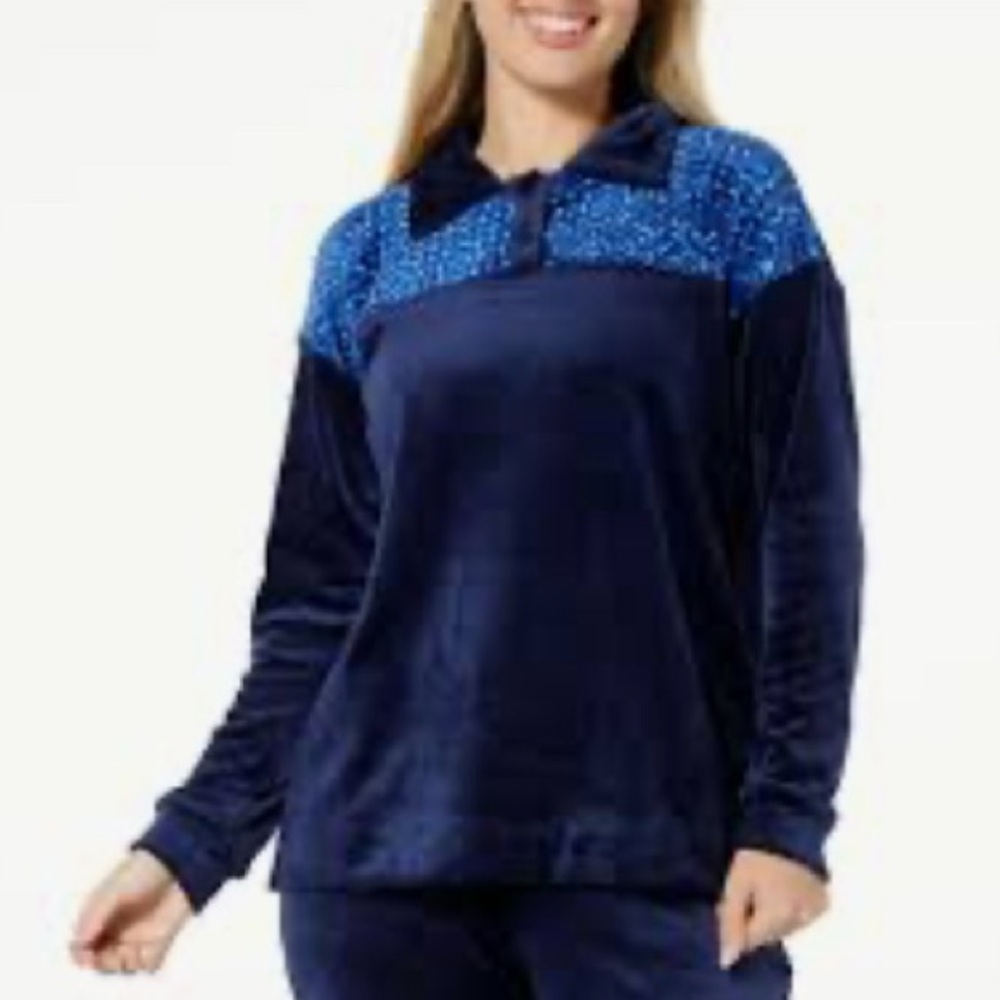 Comfort Code Plush Velour Knit Henley Polo Pullover Top Medium